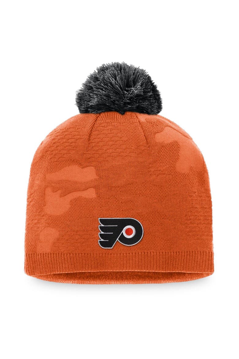 Women's Fanatics Branded Orange/Black Philadelphia Flyers Authentic Pro Team Locker Room Beanie with Pom, Main, color, Orange