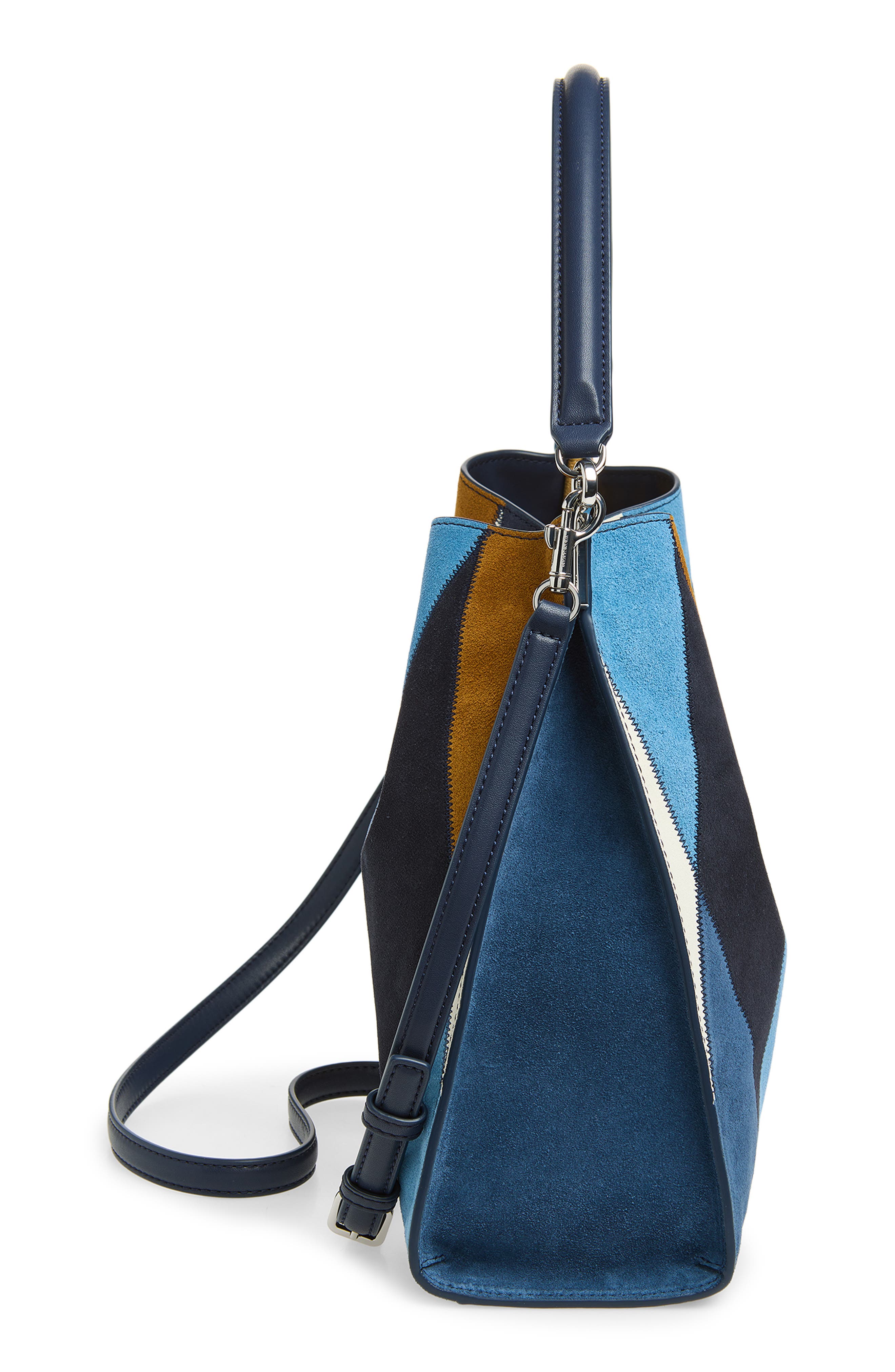 Veronica Beard Vida Patchwork Suede Shoulder Bag, Alternate, color, Blue Multi