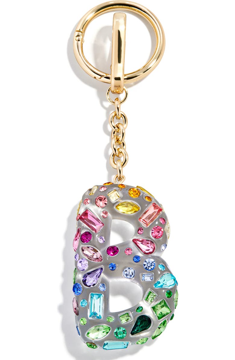 BaubleBar Crystal Initial Key Ring Bag Charm, Main, color, Clear Multi - B