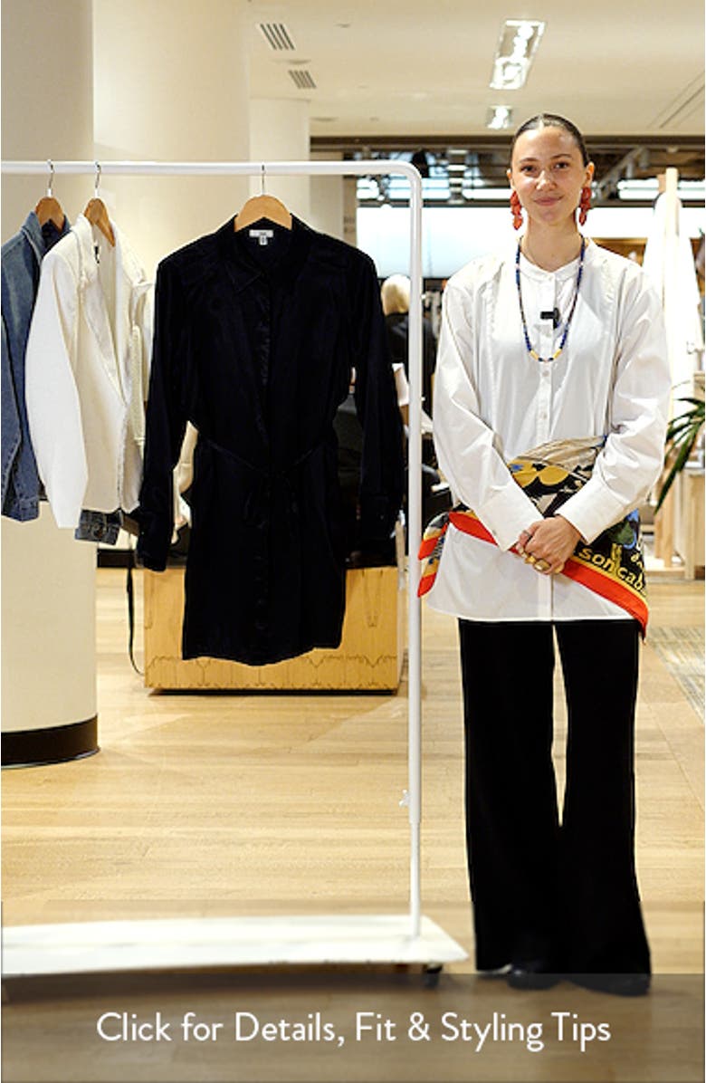 Tie Waist Long Sleeve Satin Shirtdress, sales video thumbnail