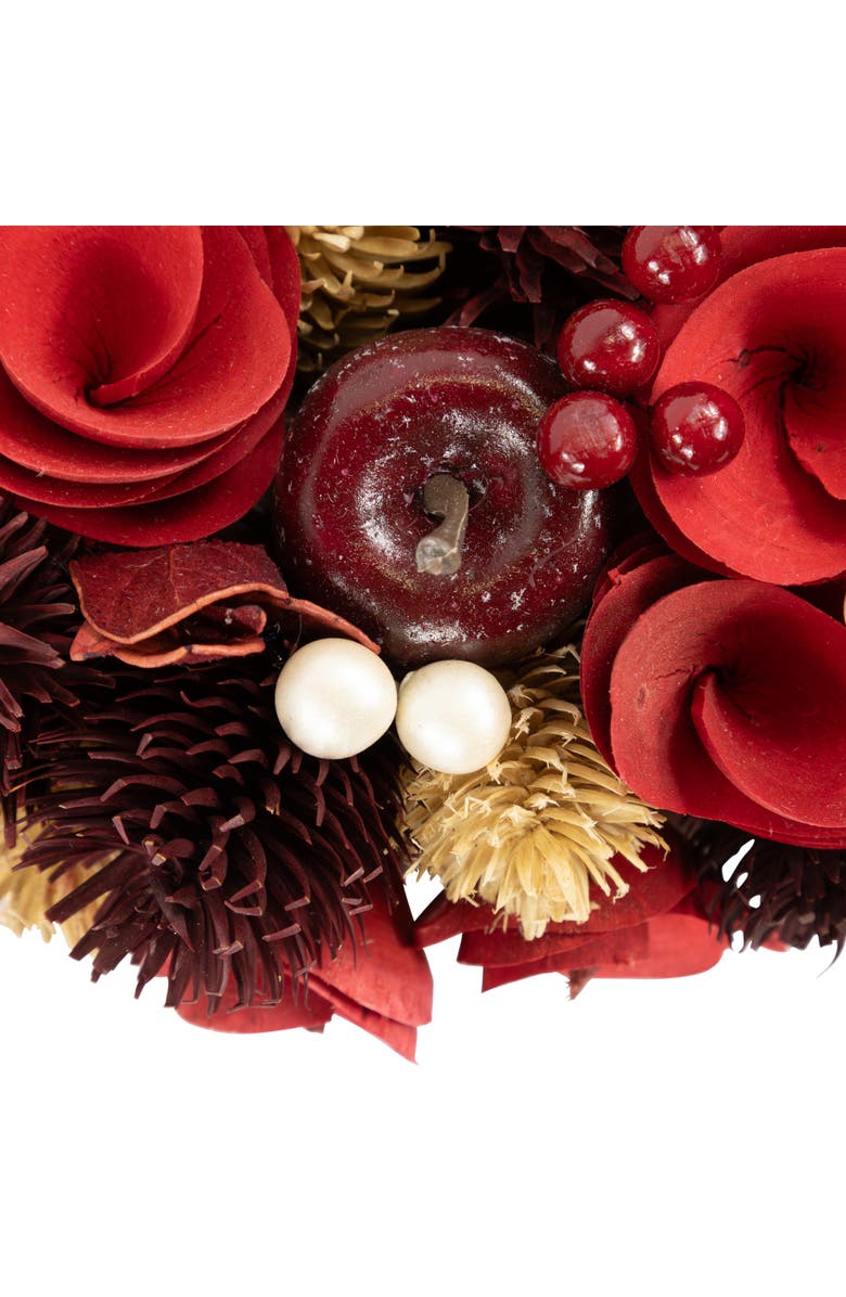 Northlight Wooden Roses, Apples and Pearls Artificial Christmas Wreath - 13" - Unlit - Red, Alternate, color, Red