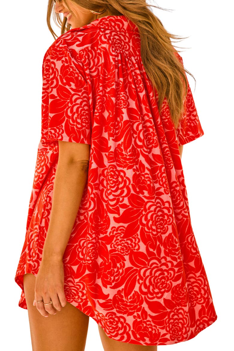 Shoreline Floral Jacquard Cover Up, Alternate, color, CORAL