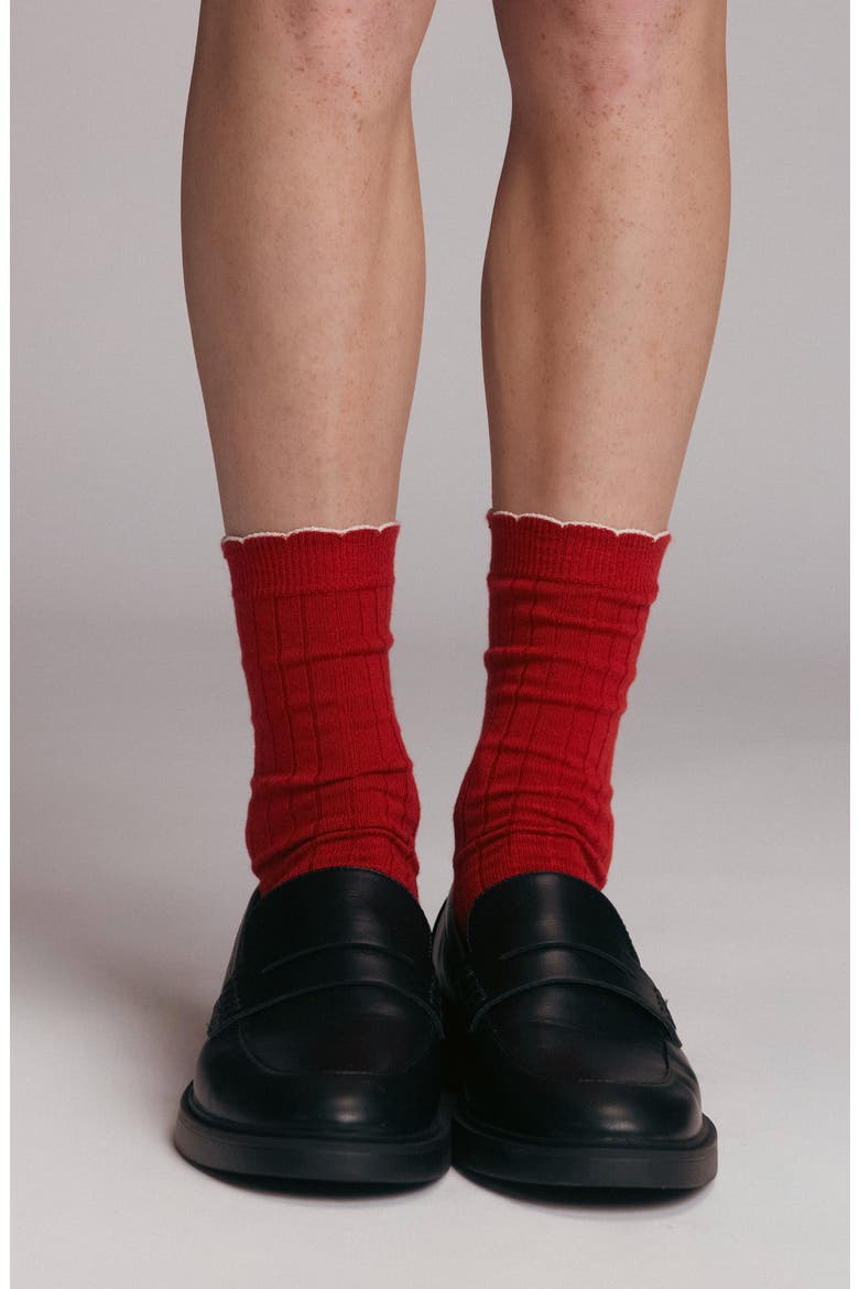 Assorted 2-Pack Scalloped Rib Crew Socks, Alternate, color, RED