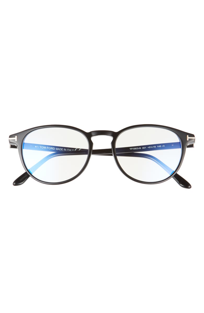 TOM FORD 51mm Round Blue Light Blocking Optical Glasses, Main, color, 