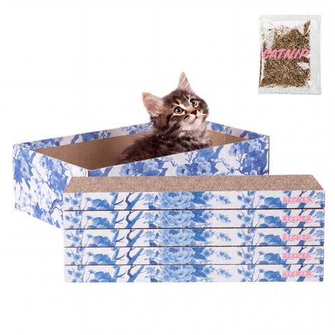 Naomi Modern Cardboard Reversible Cat Scratcher Pad in Box with Catnip