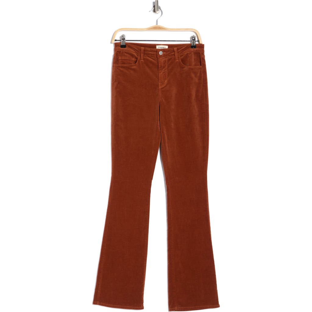 L'agence Stevie High Waist Straight Leg Velvet Pants In Brown