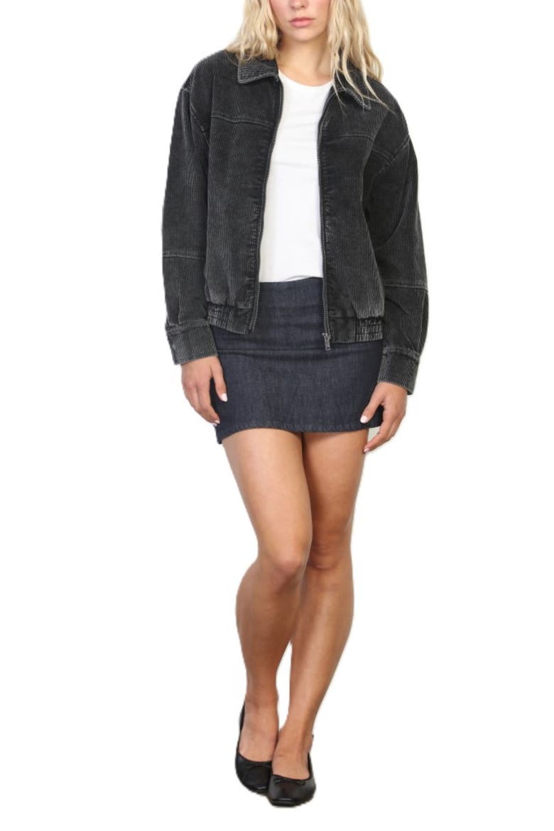 Snow Washed Corduroy Bomber Jacket, Alternate, color, BLACK