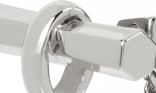 Allsaints Chain Swag Toggle Bar Front To Back Earrings In Rhodium Plated In Rhodium