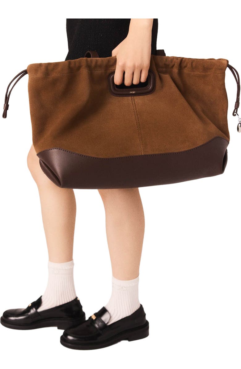 maje Leather and suede M Tote bag, Alternate, color, Camel/Brown