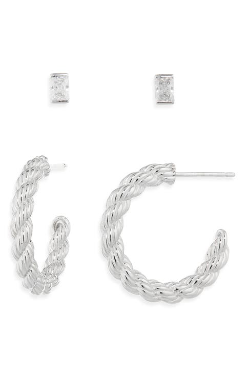 Stud & Hoop Earrings Set