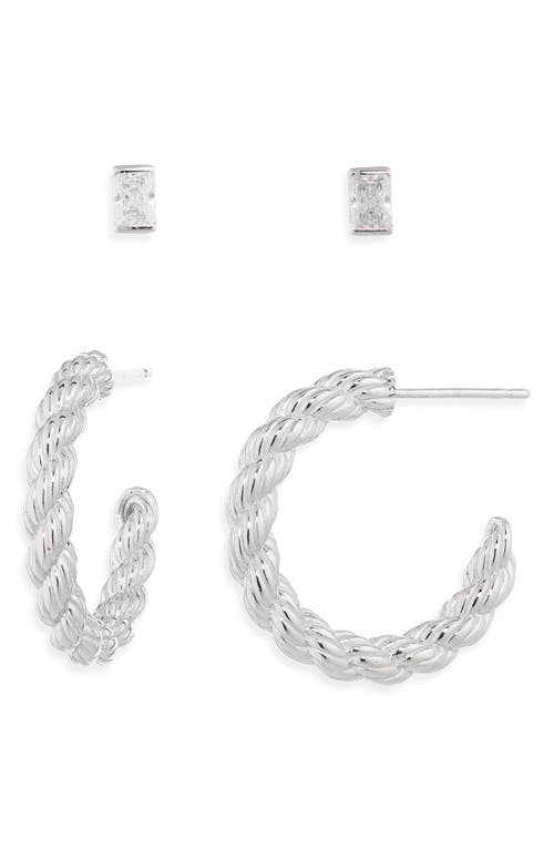 Nadri Stud & Hoop Earrings Set In Silver