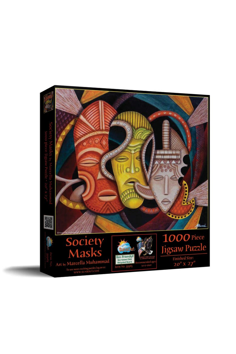 Society Masks 1000 piece Jigsaw Puzzle for Adults, Main, color, Multicolor