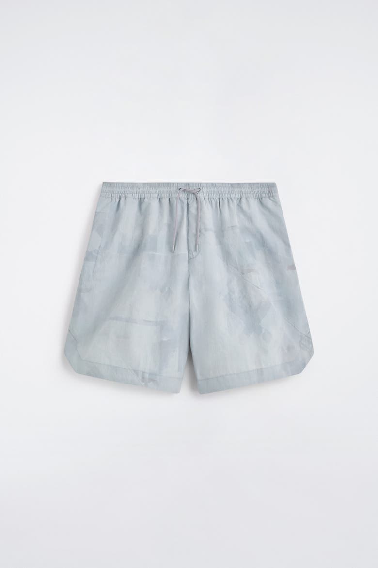 Nylon Wide-leg Drawstring Swim Shorts, Main, color, BLUE / PRINTED