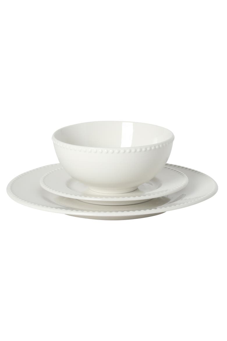 Caviara 12-Piece Beaded Rim Porcelain Dinnerware Set, Alternate, color, White