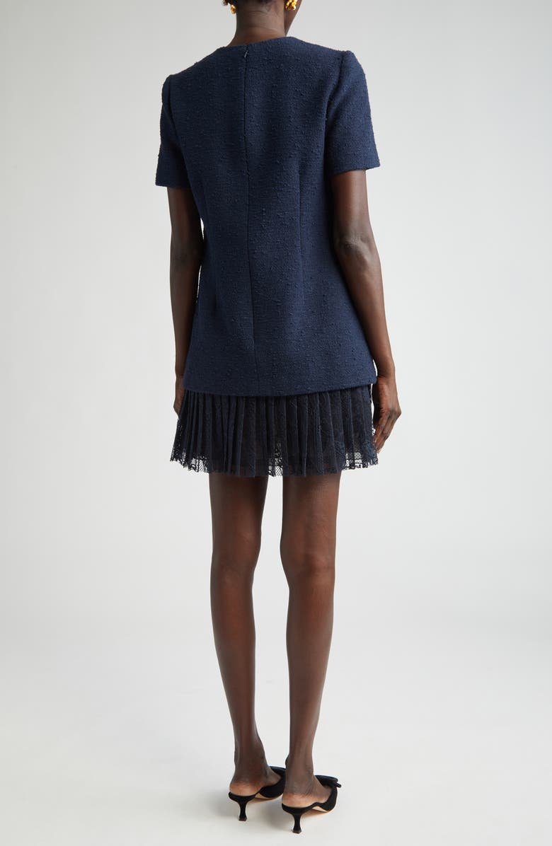 Oscar de la Renta Tweed & Pleated Lace Minidress, Alternate, color, 