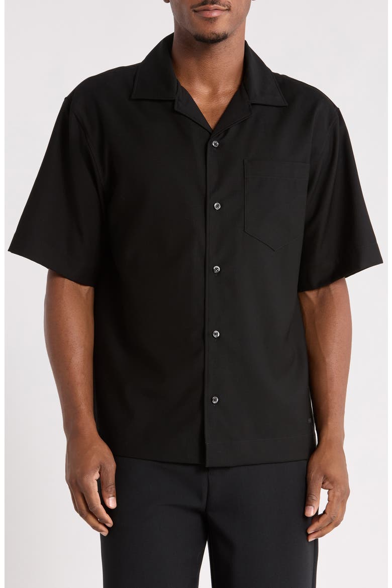 Espino Virgin Wool Blend Camp Shirt, Main, color, BLACK