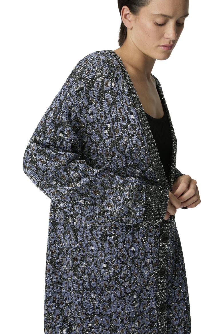 Oversized Cardigan In Jacquard Knit With Animalier Pattern, Alternate, color, Multicoloured