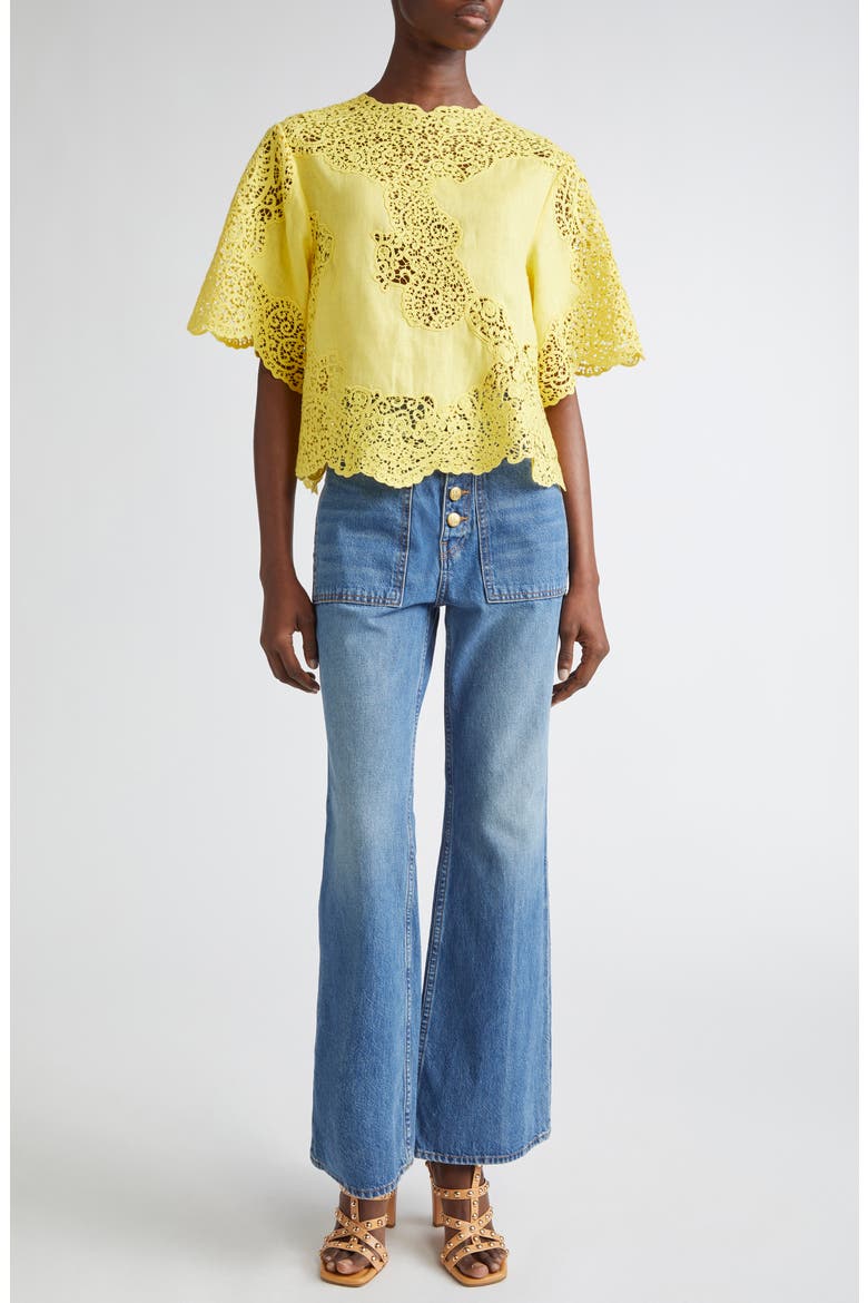 Kadene Lace Linen Top, Alternate, color, CITRINE