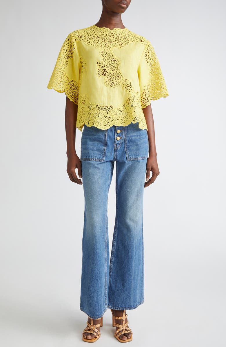 Ulla Johnson Kadene Lace Linen Top, Alternate, color, Citrine