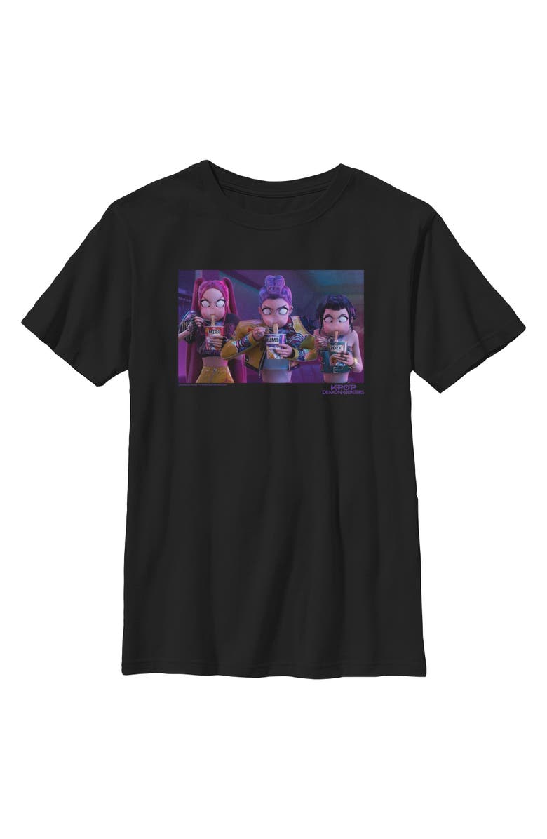 KPop Demon Hunters Boy's KPop Demon Hunters Rumi, Mira and Zoey Ramyeon Graphic T-Shirt, Main, color, Black
