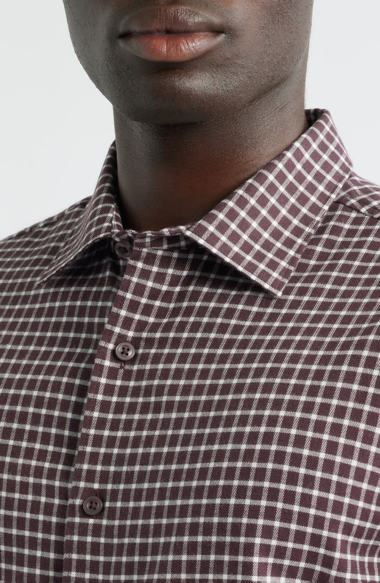 Nordstrom Check Cotton & Cashmere Button-Up Shirt, Alternate, color, Burgundy Fudge Double Gingham
