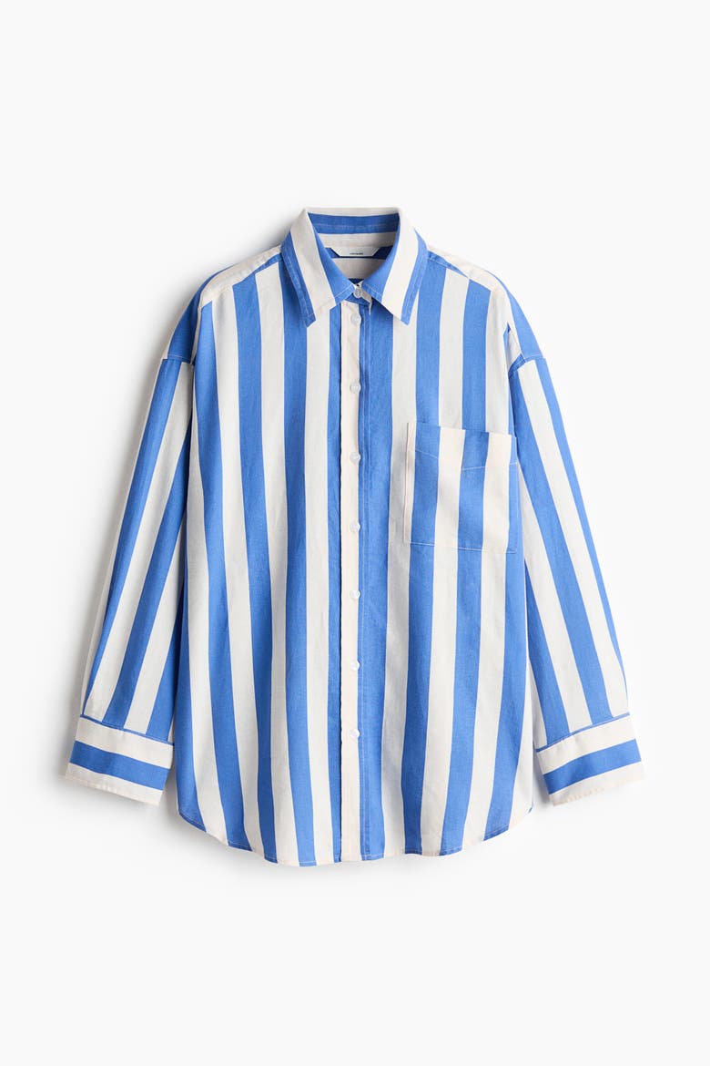 Oversized Linen-blend Shirt, Alternate, color, Blue/striped