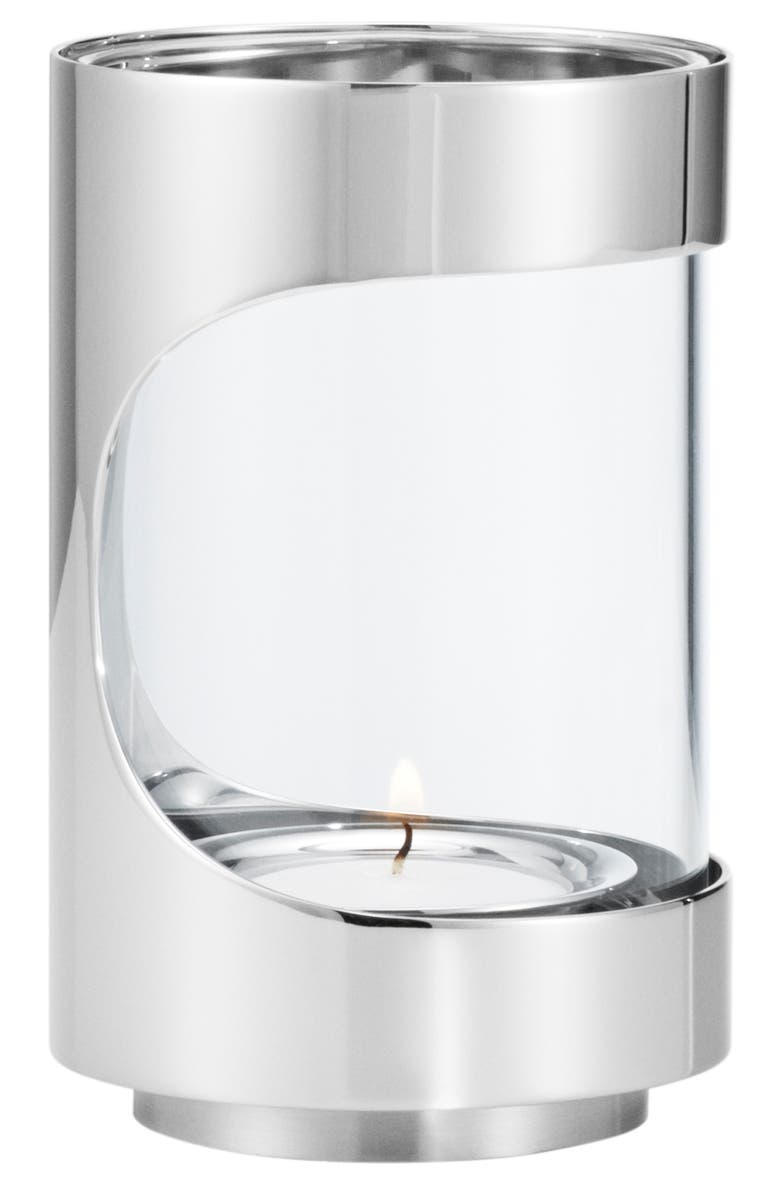 Georg Jensen Chrome Contours Tealight Candle Holder, Main, color, Silver/ Clear