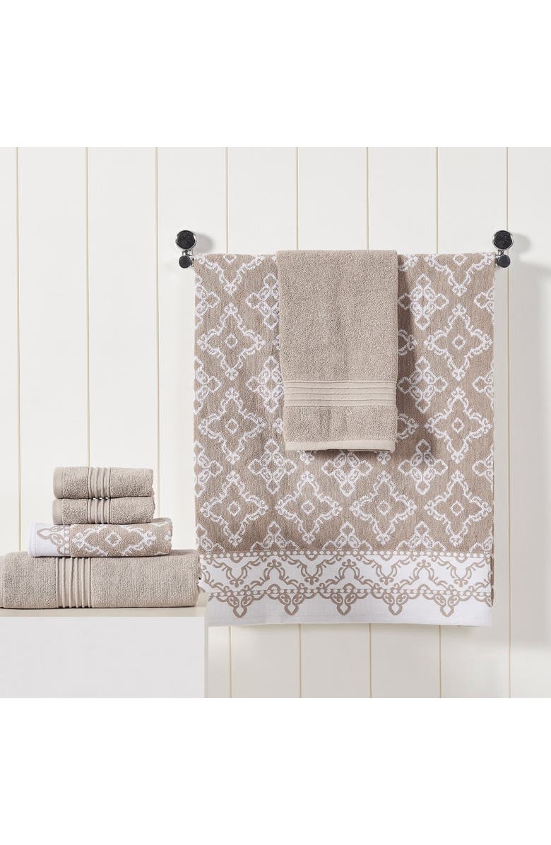 Modern Threads Yarn Dyed Jacquard/Solid Towel 6-Piece Set - Charlize Stone, Alternate, color, Fawn