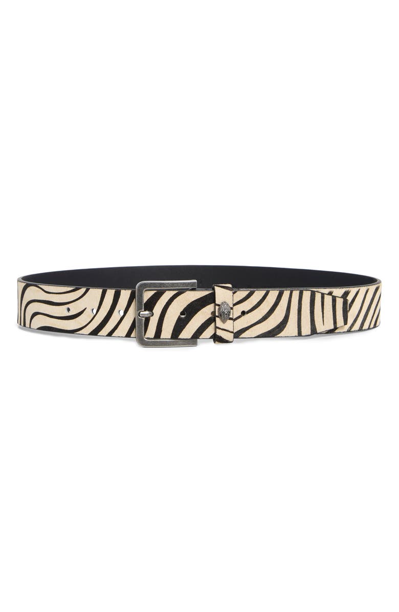 Kurt Geiger London Zebra Print Genuine Calf Hair Belt, Main, color, Black / White