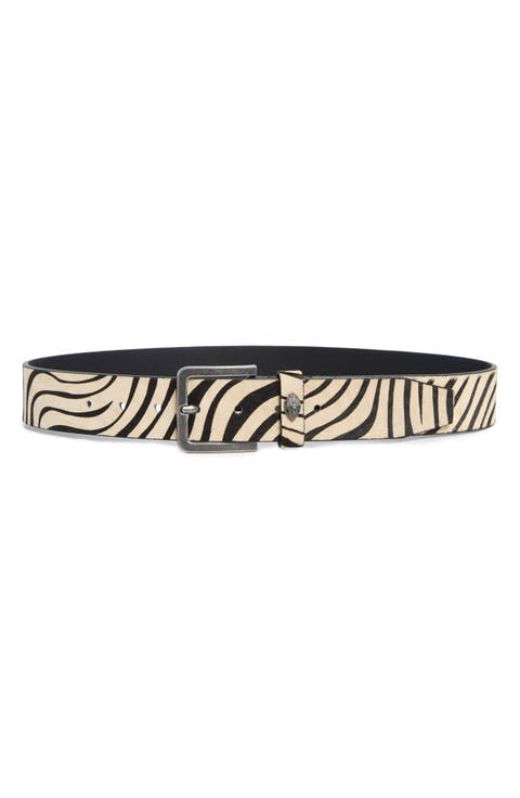 Zebra Print Genuine Calf Hair Belt