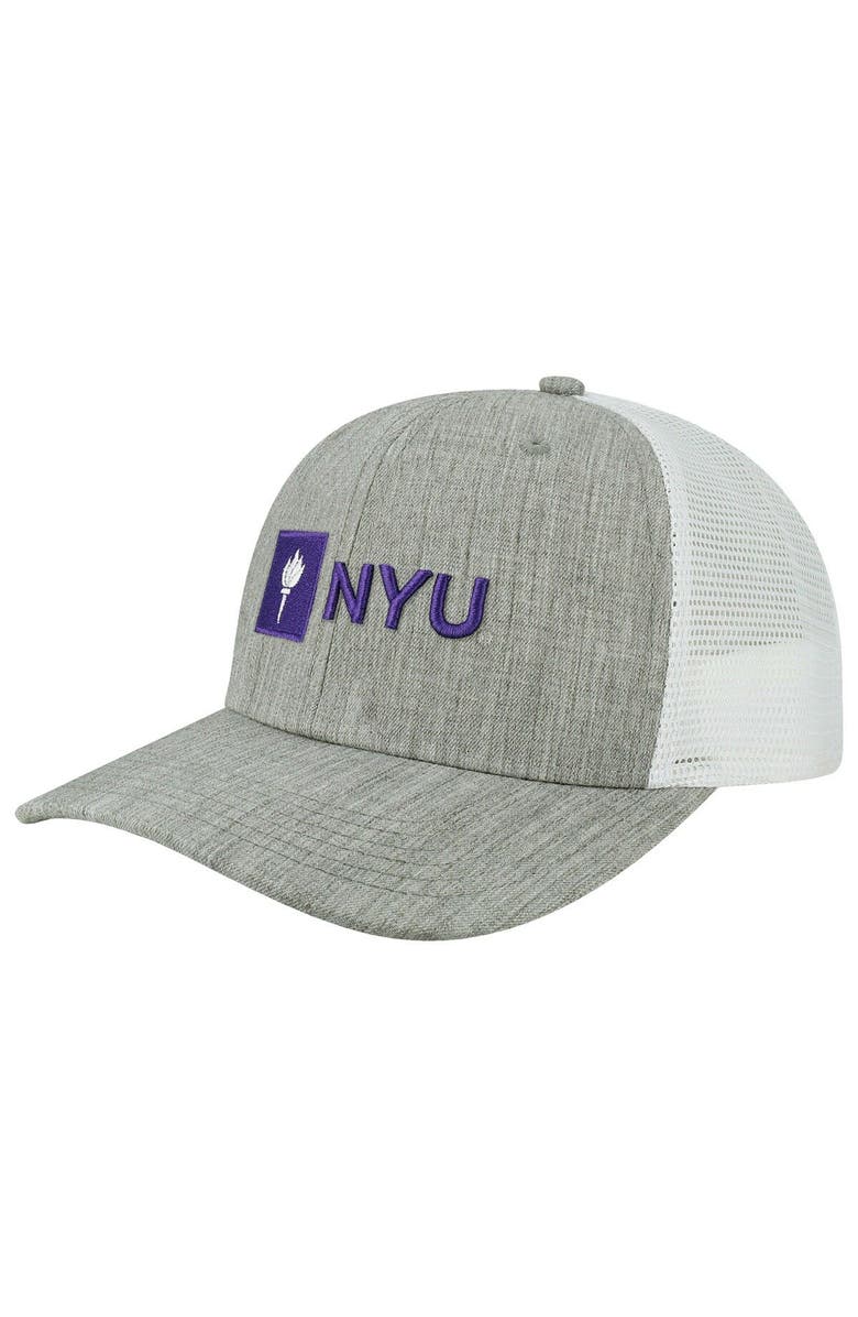 LEGACY ATHLETIC Men's Legacy Athletic Heather Gray/White NYU Violets The Champ Trucker Snapback Hat, Main, color, 