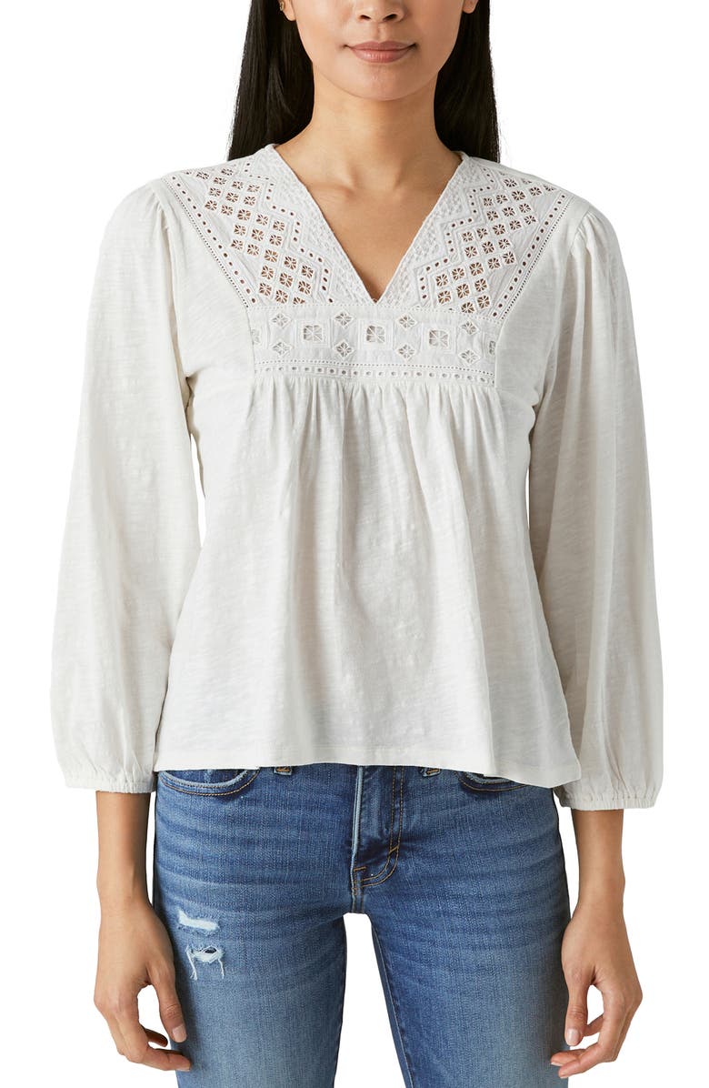 Lucky Brand Cutwork Peasant Top, Main, color, 