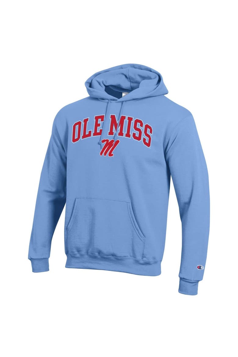 Men's Champion  Light Blue Ole Miss Rebels Arched Logo Fleece Pullover Hoodie, Alternate, color, Light Blue