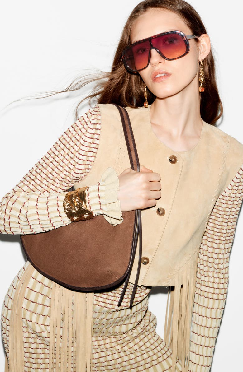 & Other Stories Fringe Suede Shoulder Bag, Alternate, color, Brown Medium Dusty