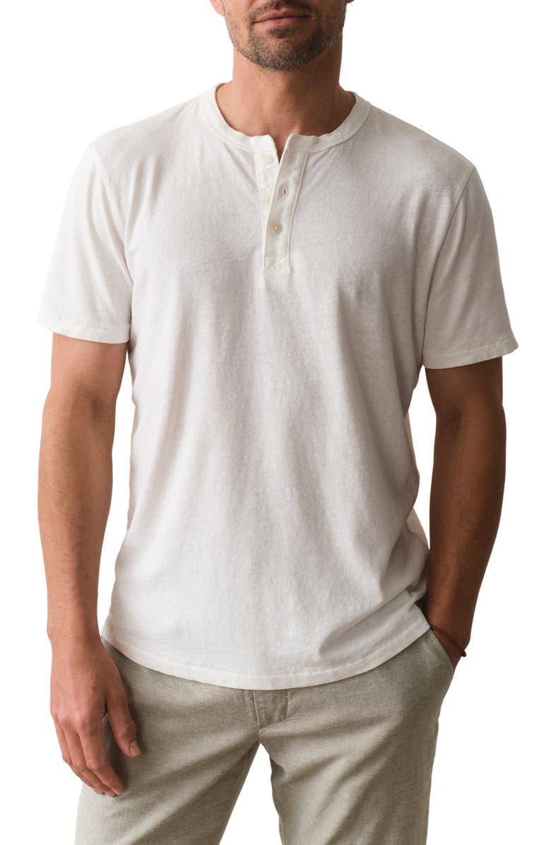 Marine Layer Short Sleeve Hemp & Cotton Henley, Main, color, White