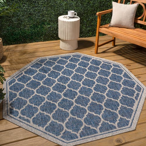 Jonathan Y Trebol Moroccan Trellis Textured Weave Octagon Indoor/outdoor Area Rug In Blue