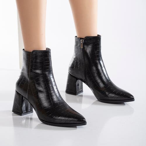 Forever & Always Shoes Lilith Croco Ankle Boots In Black Croco