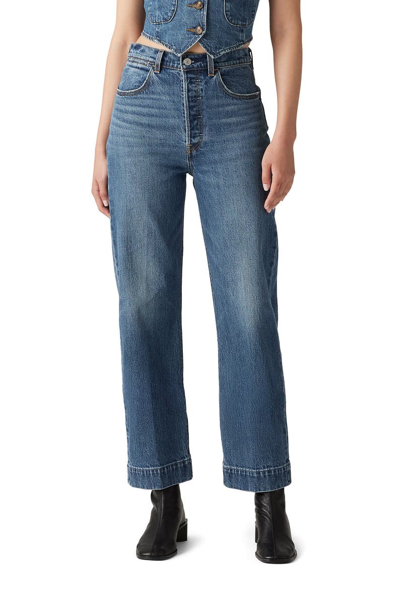 Ribcage Tailored High Waist Ankle Straight Leg Jeans, Main, color, VALLEY VIEW CREASE