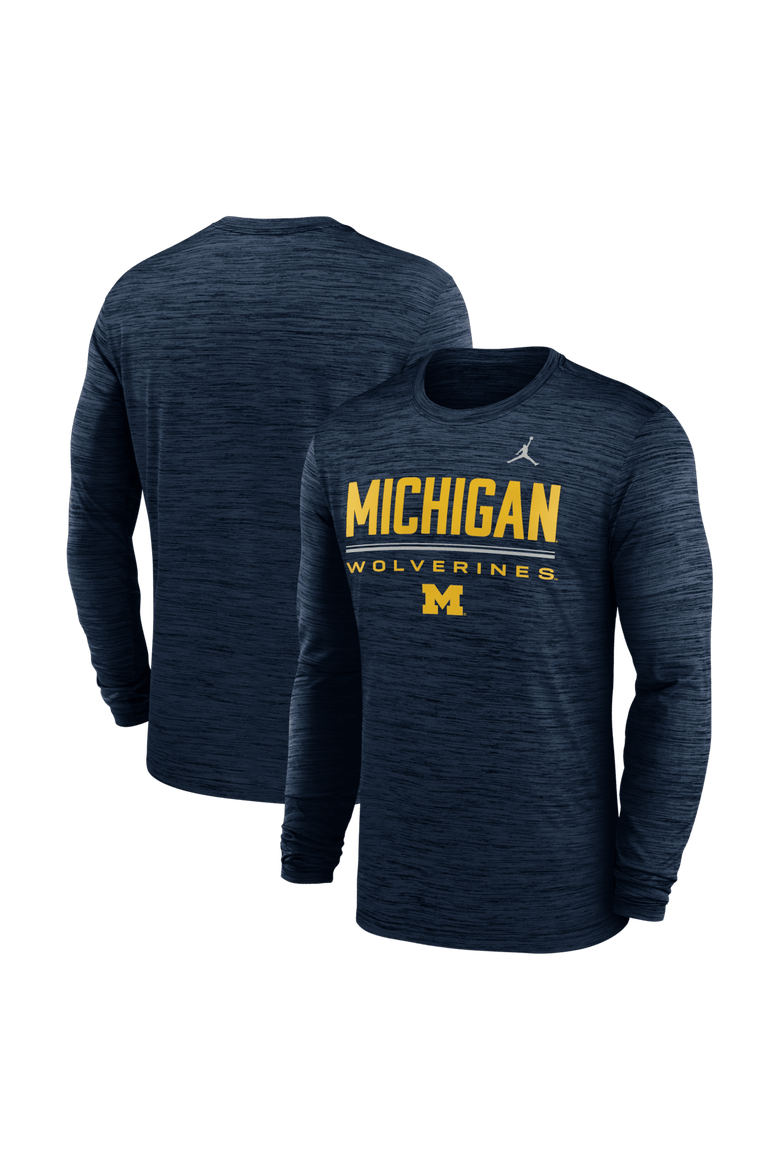 Men's Jordan Brand Navy Michigan Wolverines Sideline Velocity Dri-FIT Long Sleeve T-Shirt, Alternate, color, Navy