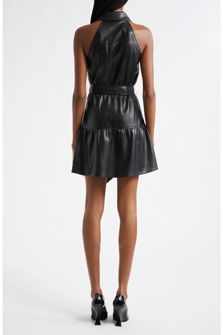Miranda Tiered Faux Leather Mini Shirtdress, Alternate, color, BLACK