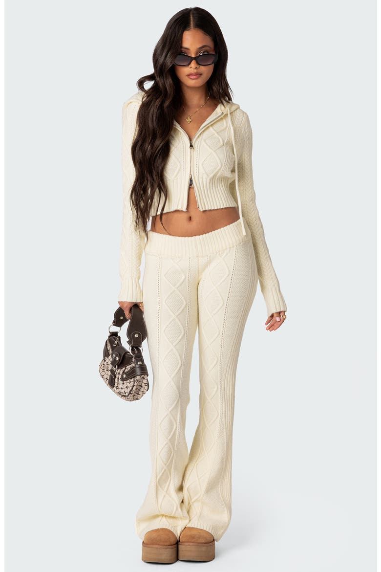 Ray Cable Stitch Knit Flare Sweater Pants, Alternate, color, CREAM
