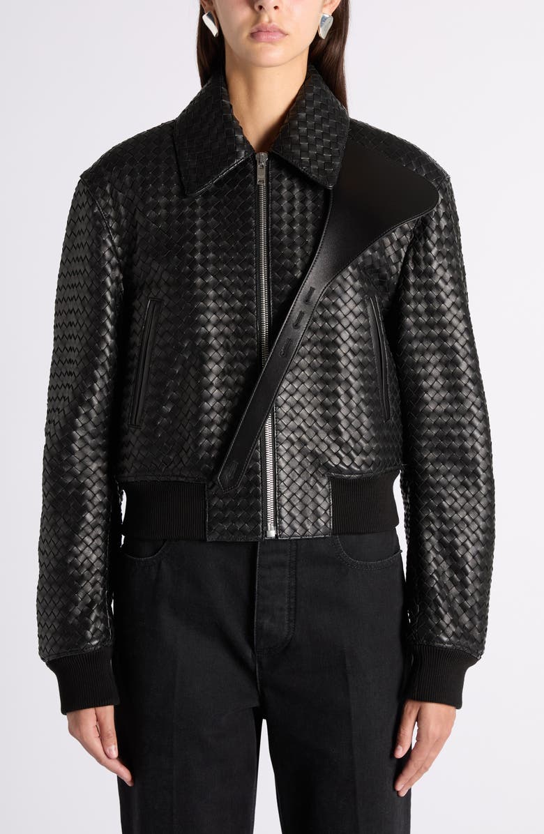 Bottega Veneta Intrecciato Leather Bomber Jacket, Alternate, color, 1010 Double Black