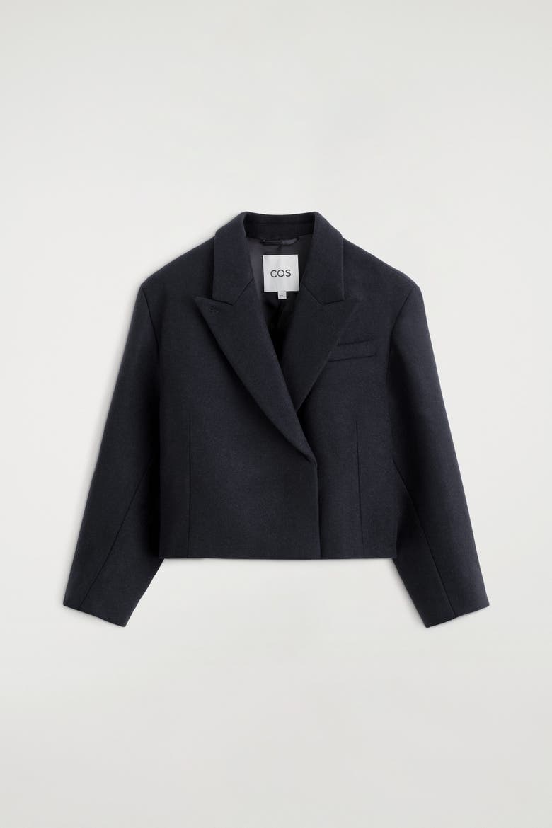 Oversized Cropped Boiled Wool-Blend Blazer, Alternate, color, NAVY