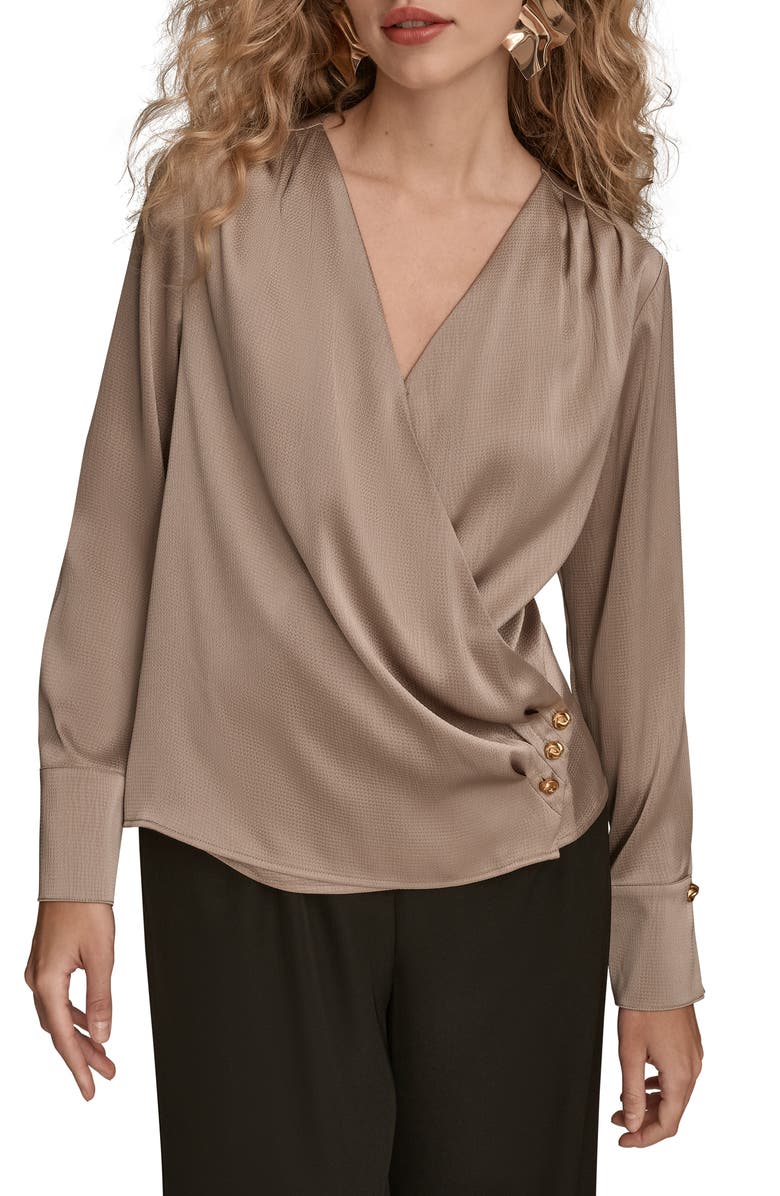 Donna Karan New York Hammered Satin Wrap Top, Main, color, Nolita