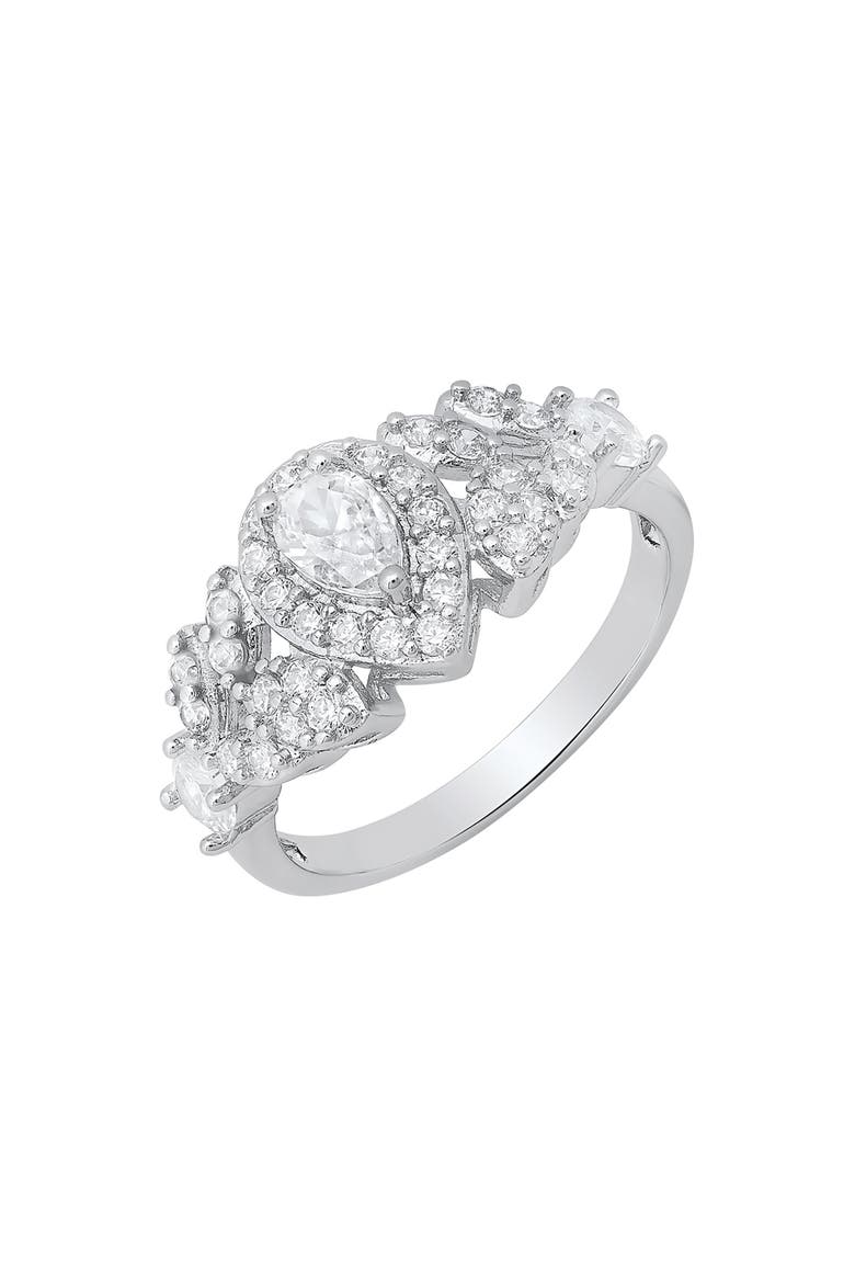 Pear Shape Cubic Zirconia Engagement Ring, Alternate, color, SILVER