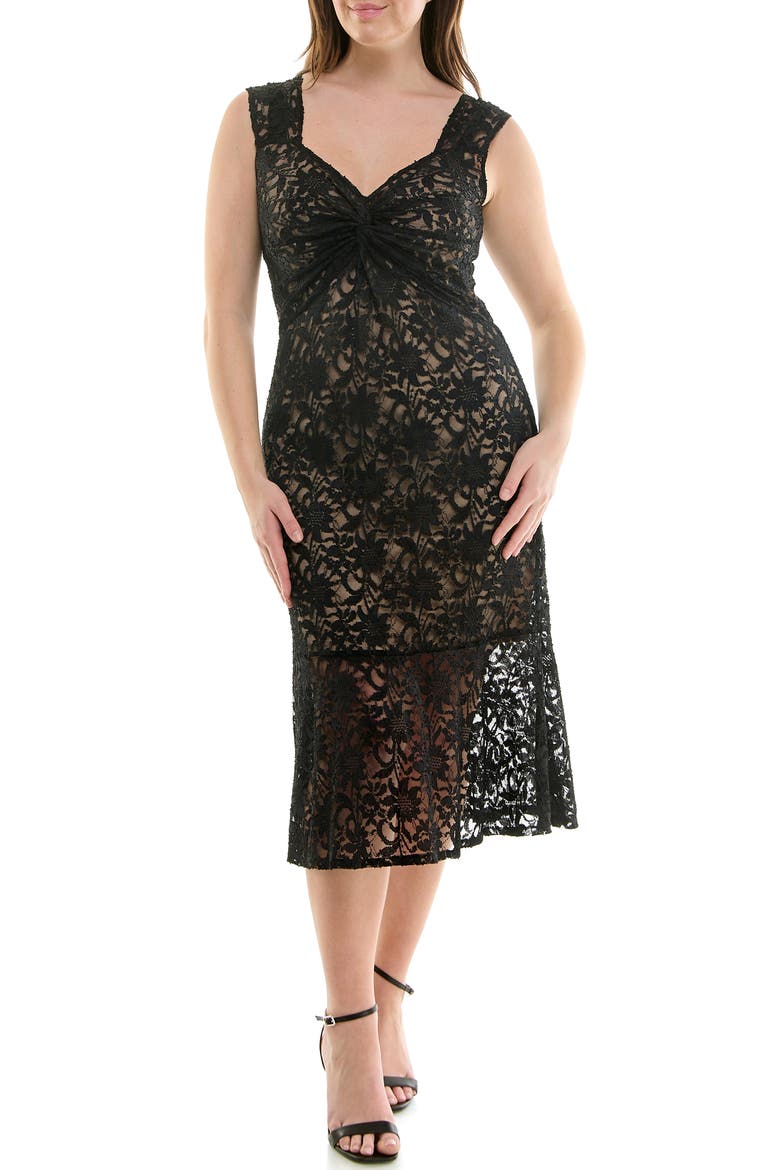 Stretch Lace Bodycon Dress, Main, color, BLACK / BEIGE