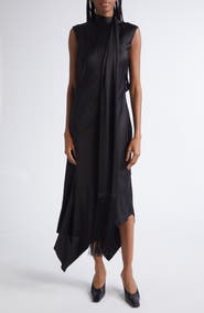 Acne Studios Dale Attached Scarf Asymmetric Satin Dress
