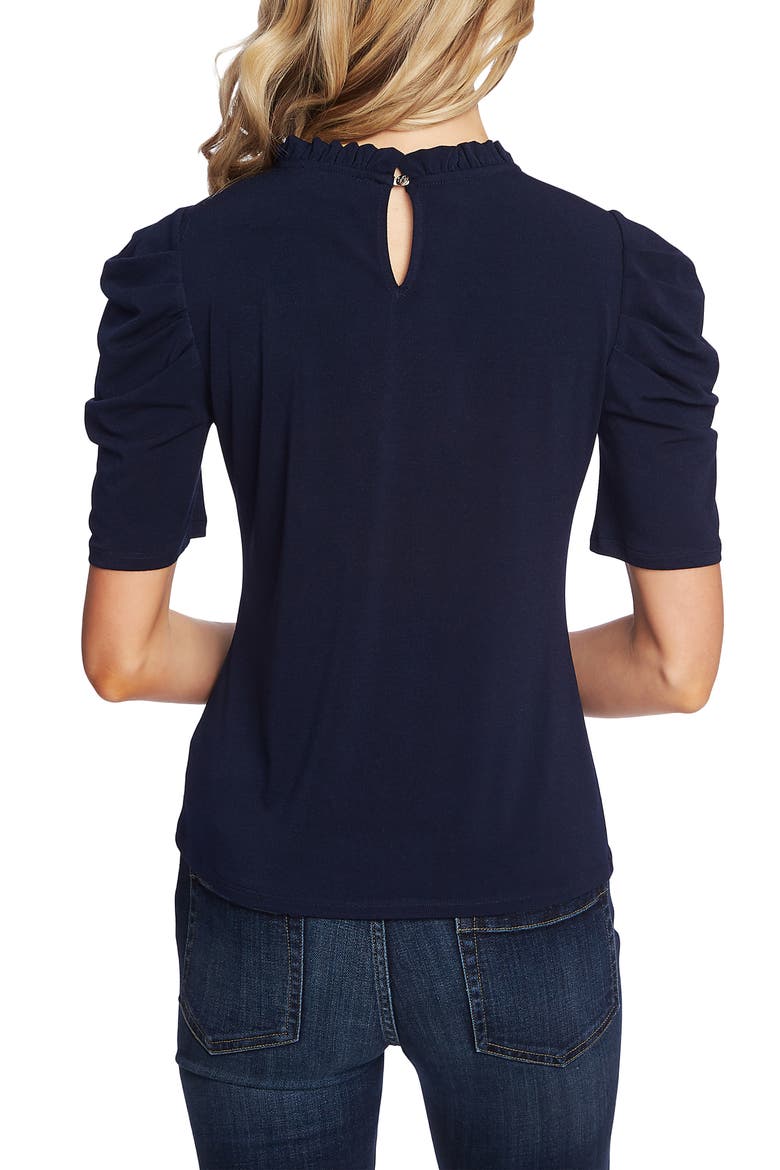Puff Sleeve Crepe Top, Alternate, color, CAVIAR