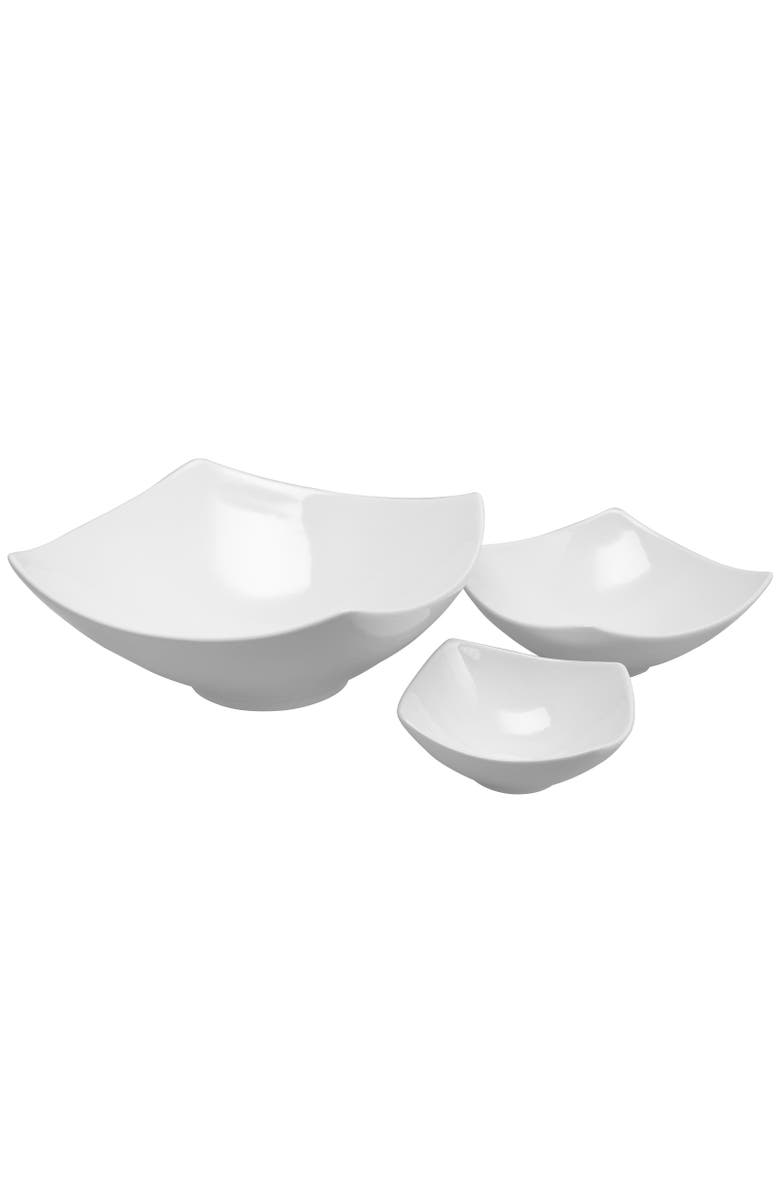 Gibson Elite Gracious Dining 3-Piece Stoneware Square Bowl Set, Alternate, color, White