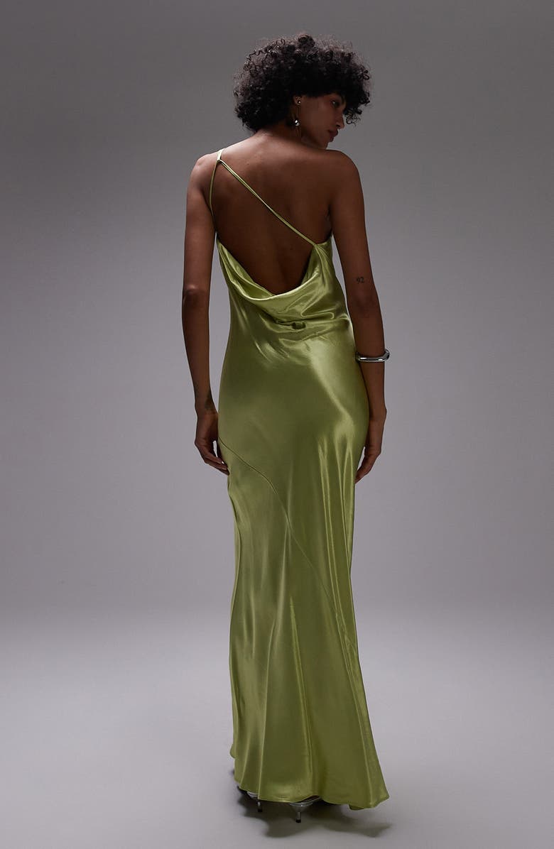 Topshop One-Shoulder Satin Maxi Dress, Alternate, color, Light Green